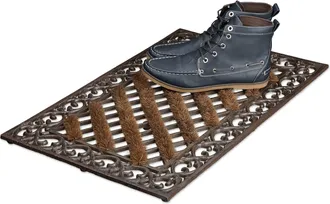 Relaxdays Relaxdays Felpudo Rectangular Con Cepillos Para La Entrada, 4 X 72 X 46 Cm, Hierro Fundido, Patas De Goma, Marr&oacute;n/bronce