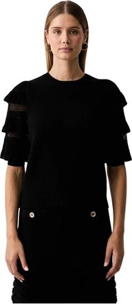 Twinset Trui met korte mouwen - Dames - Ronde hals truien - Zwart - S - Wol - Truien & Vesten