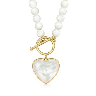 Ross-Simons Mother-Of-Pearl Heart Toggle Necklace in 18kt Gold Over Sterling