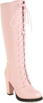 Generic Women Autumn Winter Sweet Lolita Equestrian Boots with Chunky Heel, Straight Shaft Tall Riding Design for Daily Wear,Pink,14 UK
