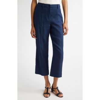 Max Mara Marco Stretch Linen & Cotton Crop Pants in Navy at Nordstrom, Size 10