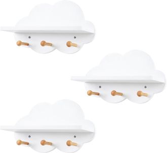 Woltu 3x Estante Flotante Nube 36x20.5x12 Cm Estanteria Pared Para Ni&ntilde;os Estante De Pared Con Ganchos Decoraci&oacute;n De Nube Mdf E1 Blanco - Woltu