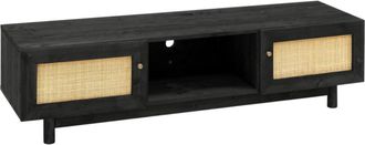 Deco Wood Mueble de tv de madera maciza y de 2 puertas tono negro de 150x40cm