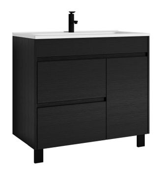 Badplaats Mobile Da Bagno Salzburg 80 Cm Nero Lerno - Armadio Mobiletto Lavabo