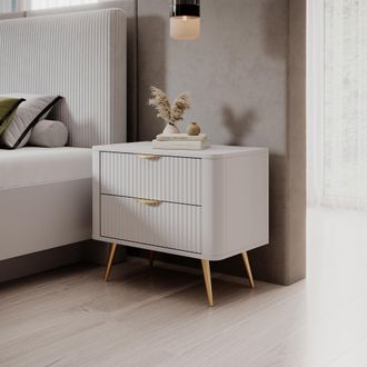 Dmora Comodino Baari, 2 Cajones, Un Estante, Apertura Deslizante, 63x38x55h Cm Blanco