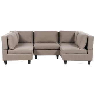 Beliani Sof&aacute; Modular Moderno 5 Plazas Tapizado Tela Poli&eacute;ster Respaldo Acolchado En Forma De U Marr&oacute;n Unstad