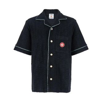 Casablanca Overhemden, Heren, Zwart, S, Katoen, Monogram Badstoffen Shirt met Korte Mouwen
