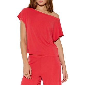 Spiritual Gangster Asha Off the Shoulder Jersey Top in Sunset Red at Nordstrom, Size X-Large