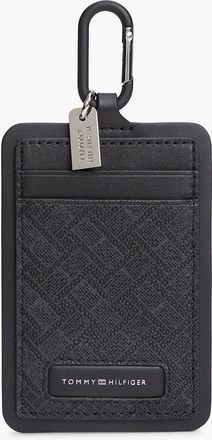 Tommy Hilfiger Mens Embossed Leather Keychain Card Holder - Black