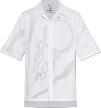 Casablanca Shirt met Transparante Inzetstukken - Heren - Korte mouwen Overhemden - Wit - XL - Katoen - Overhemden