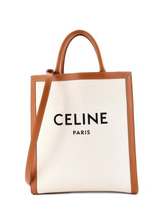 Celine Vertical Cabas Canvas with Leather Small tote bag - Brown