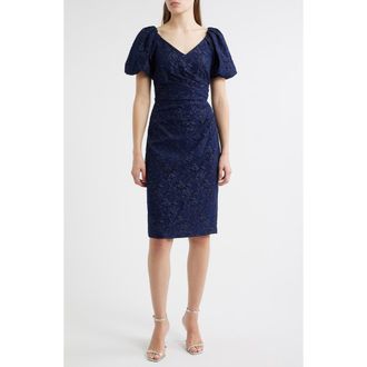 Eliza J Floral Jacquard Cocktail Sheath Dress in Navy at Nordstrom Rack, Size 4