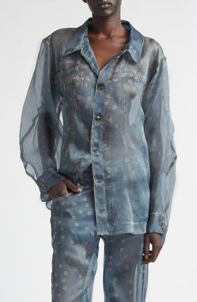 Haikure Maya Trompe lOeil Silk Organza Button-Up Shirt at Nordstrom, Size Medium