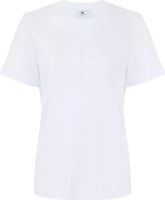 Elisabetta Franchi Tops, Dames, Wit, L, Katoen, Jersey T-shirt met logos