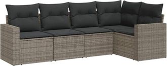 vidaXL Juego De Sof&aacute;s Jard&iacute;n Con Cojines 5 Pzas Rat&aacute;n Sint&eacute;tico Gris Vidaxl