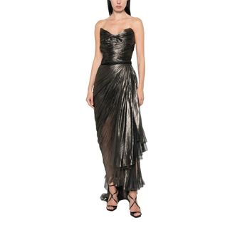 Maria Lucia Hohan Kleedjes, Dames, Grijs, XS, Pliss&eacute; Kant-Strik Maxi Jurk