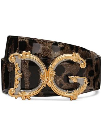 Dolce & Gabbana logo-plaque leopard-print belt - women - Calf Leather/Calf Leather - 85 - Brown