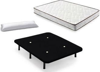 HOGAR 24 Cama Completa - Colch&oacute;n Flexitex Con Tejido 3d Y Aloe Vera, Altura 18 Cm + Base Tapizada Negra Con Patas De 25 Cm + Almohada De Fibra, 150x190 Cm