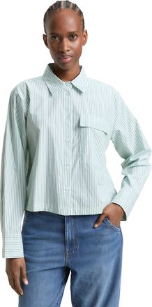 Tom Tailor Denim Langarmbluse TOM TAILOR DENIM, Damen, Gr. XXL, soft gr&uuml;n wei&szlig; stripe, Web, Obermaterial: 100% Baumwolle, gestreift, l&auml;ssig geschnitten h&uuml;ftlang, Rundh