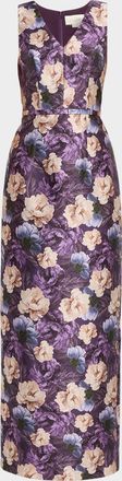 Sachin & Babi Adellyn Floral-Print Mikado Column Gown