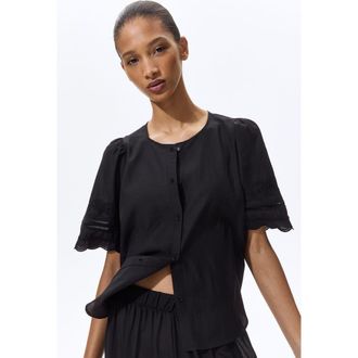 H&M Puff-sleeved blouse in Black at Nordstrom, Size Xx-Small