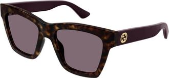 Gucci Vierkante Cat-eye Zonnebril - Dames - Zonnebrillen - Bruin - 54 MM - Accessoires
