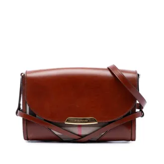 Burberry Pre-owned Burberry Leather and House Check Canvas Bridle Abbott Crossbody Ladies 23EVRZF7BJVUQCC0