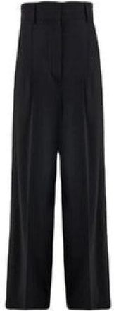 Ferragamo Wijde wollen broek - Dames - Straight fit broeken - Zwart - M - Wol - Broeken