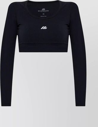 Balenciaga logo scoop neck cropped top with long sleeves