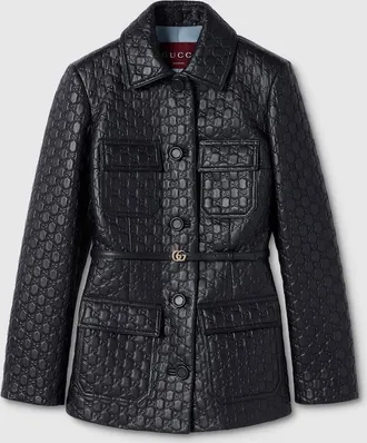 Gucci Embossed GG Leather Jacket, Blue, Ready-to-wear