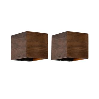 QAZQA R&uacute;stico Set De 2 L&aacute;mparas De Pared Inteligentes Madera Nogal Con Wifi G9 - Transfer /acero Cuadrada Adecuado Para Led Max. 1 X 2.5 Watt - Qazqa