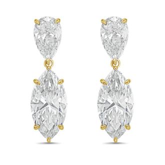 Diana M. Jewels 14KW YG 8.00 Ct TW of Lab grown pear and marquise shape diamond drop earrings