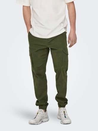 Only & Sons Cargohose ONLY & SONS ONSCARTER LIFE CARGO CUFF 0013 PANT NOOS, Herren, Gr. 28, L&auml;nge 32, gr&uuml;n (olive night), Web, Obermaterial: 98% Baumwolle, 2% Ela