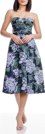 Dress The Population Carlita Embroidered Sequin Floral Strapless Cocktail Midi Dress in Navy Multi at Nordstrom, Size Xx-Small