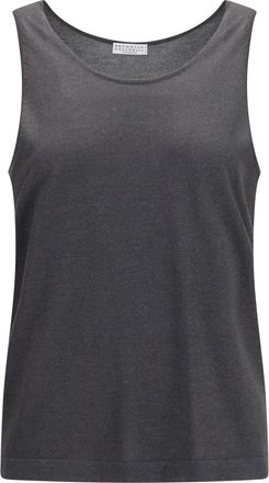 Brunello Cucinelli Womens Knit Tank Top Lead Grey Cashmere (capra Hircus)
