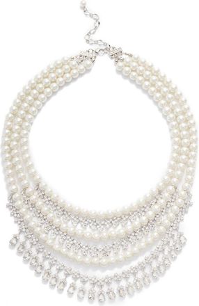 Cristabelle Crystal & Imitation Pearl Layered Necklace in Sil/white at Nordstrom