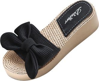 Generic Womens Mules with Heel - Wedge Heel Slippers Slides with Bows Wedge Sandals Peep Toe Pumps Summer Shoes Platform Sandals Slippers Beach Shoes Slippers