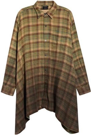 R13 Draped Front Ombre Plaid Shirt in Khaki To Brown Ombre Plaid at Nordstrom, Size X-Small