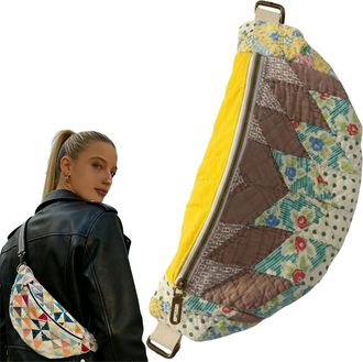 Generic Vintage-Inspired Patchwork Quilted Sling Bag, Handmade Quilted Crossbody Shoulder Bag Bohemian Fabric Shoulder Satchel ( B)