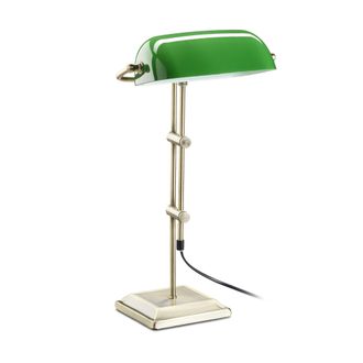 Relaxdays L&aacute;mpara De Mesa Banquero, Flexo Escritorio Retro, Base Cuadrada, Metal-cristal, 52 X 27 X 18 Cm Verde-bronce - Relaxdays