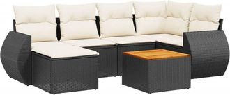 vidaXL Vidaxl - Set De Comedor De Jard&iacute;n 7 Pzas Y Cojines Rat&aacute;n Sint&eacute;tico Negro