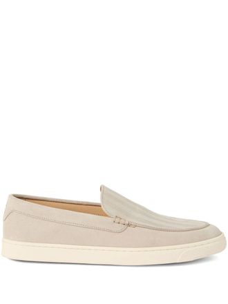 Brunello Cucinelli Su&egrave;de loafers met chevron effect - Beige