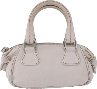 Chanel Lax Tassel Pebbled Leather White Leather Handbag (Pre-Owned)