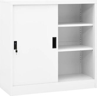 vidaXL Armario de oficina con puerta corredera acero blanco 90x40x90cm Vidaxl