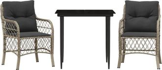 vidaXL Sillas Y Mesita De Jard&iacute;n 3 Piezas Rat&aacute;n Sint&eacute;tico Coj&iacute;n Gris Vidaxl