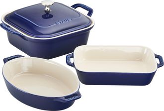 Staub Ceramic 4-pc Baking Pans Set, Casserole Dish with Lid, Brownie Pan