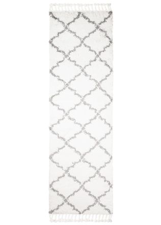 Tapiso Alfombra de pasillo crema gris oscuro marroqu&iacute; flecos 100x250