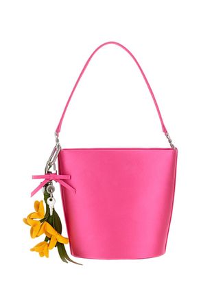 Self Portrait Bright Pink Satin Bucket Bag