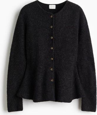 H&M Rib-knit Peplum Cardigan in Dark Gray Melange at Nordstrom, Size Xx-Small