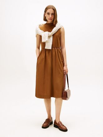 Tommy Hilfiger Womens Sleeveless Mix Media Dress - Brown - XXL